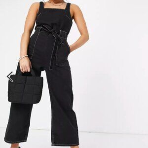Topshop Square Neck Denim Jumpsuit Black